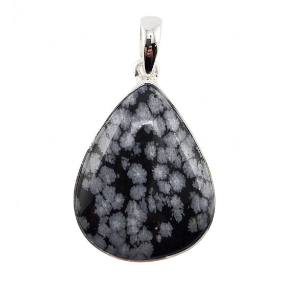 pendant snowflake obsidian silver