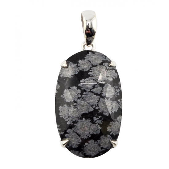 pendant snowflake obsidian silver