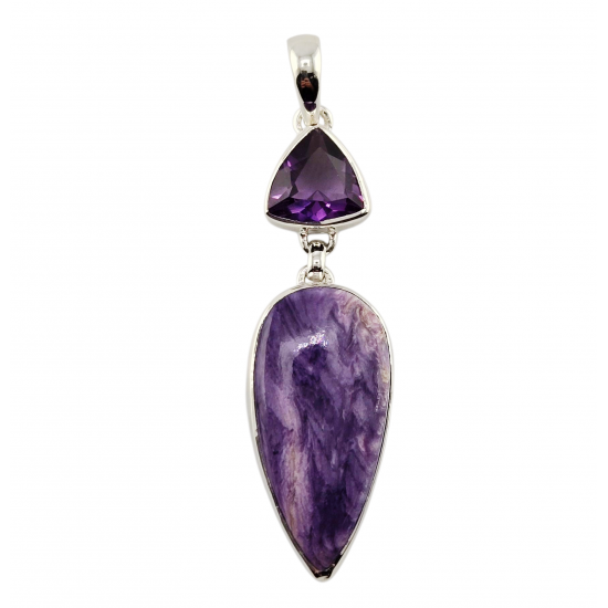 pendant charoite - amethyst silver pendant charoite - amethyst silver