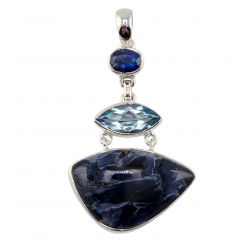 pendant pietersite - blue topaze - kyanite silver