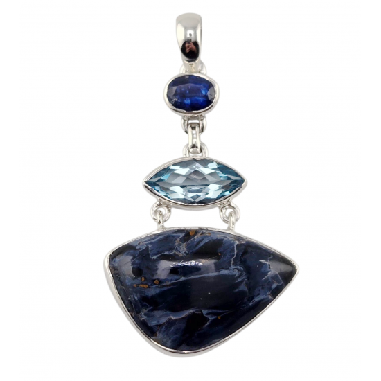 pendant pietersite - blue topaze - kyanite silver pendant pietersite - blue topaze - kyanite silver