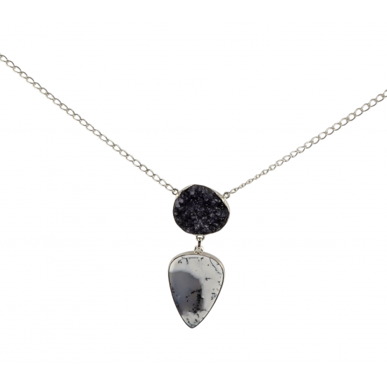 Sterling Silver amethyst - dendrit opal Necklace