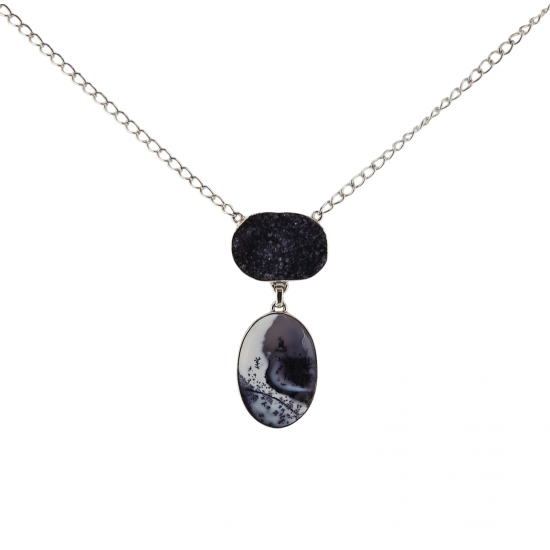 Sterling Silver amethyst - dendrit opal Necklace