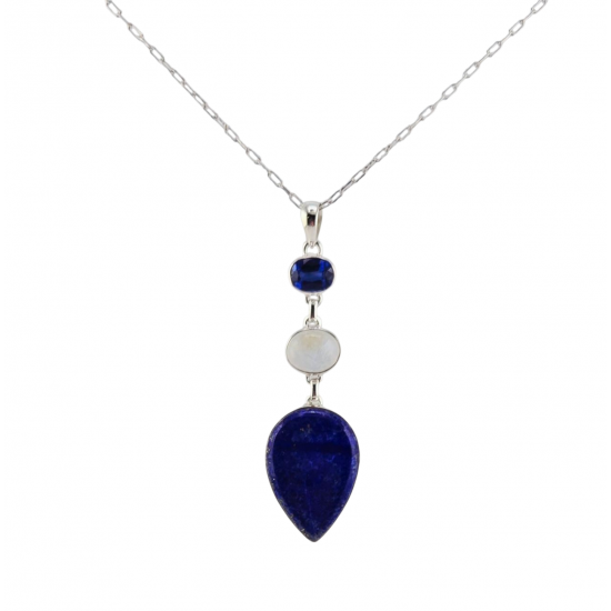 Sterling Silver kyanite - lapis lazuli - moonstone Necklace