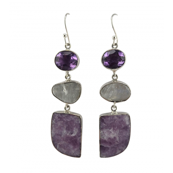earrings lepidolite - amethyst - moonstone