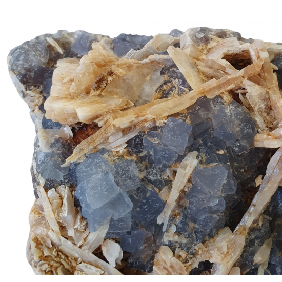Blue Fluorite on quartz and barite