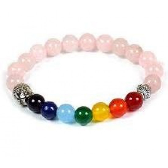 bracelet 7 chakras 6mm quartz rose