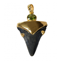 pendant real megalodon tooth and peridot