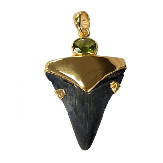 pendant real megalodon tooth and peridot