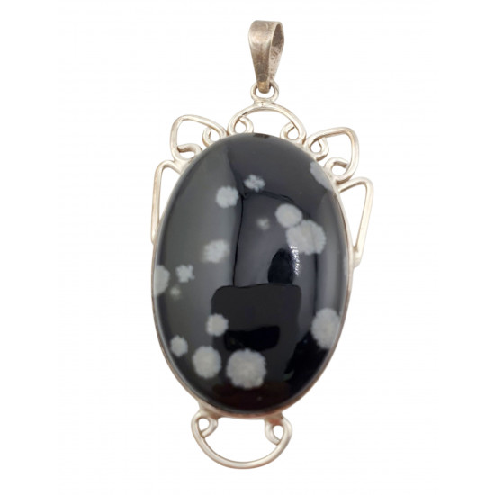 pendant snowflake obsidian silver