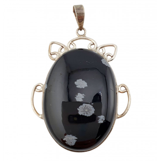 pendant snowflake obsidian silver