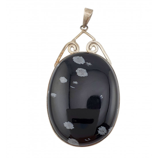 pendant snowflake obsidian silver