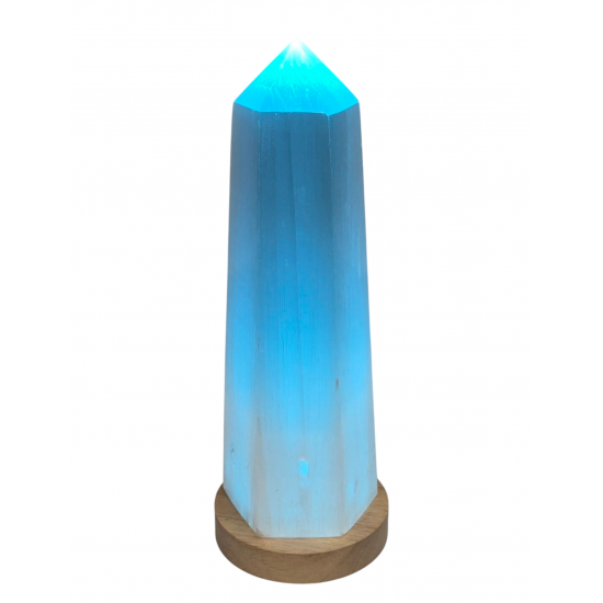 obelisk selenite with light