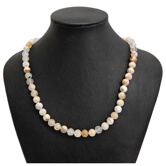 Flower agate necklace 8mm