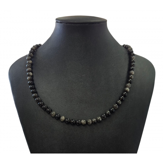 Silver obsidian necklace 6mm