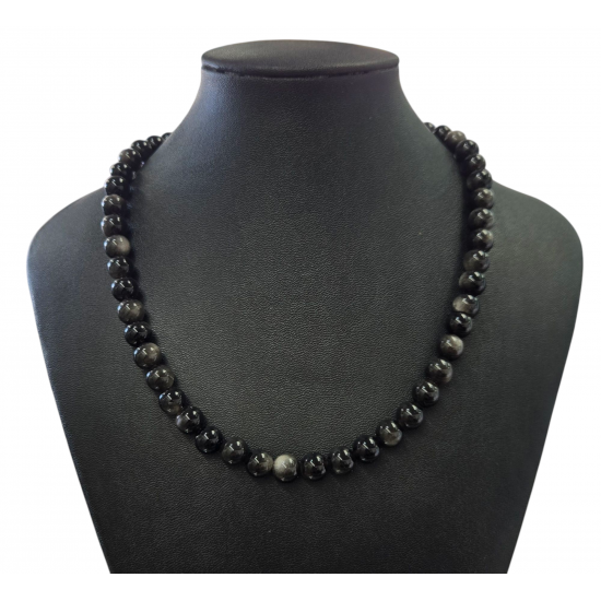 Silver obsidian necklace 8mm