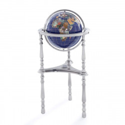 37" Tall Gemstone Globe with 13'" Lapis Ocean on Ambassador Antique Silver 3-Leg High Stand