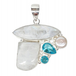 pendant moonstone - blue topaze - pearl