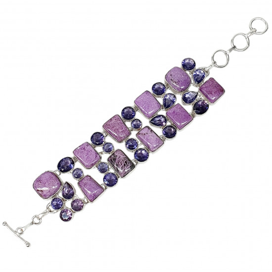 silver purpurite and amethyst bracelet