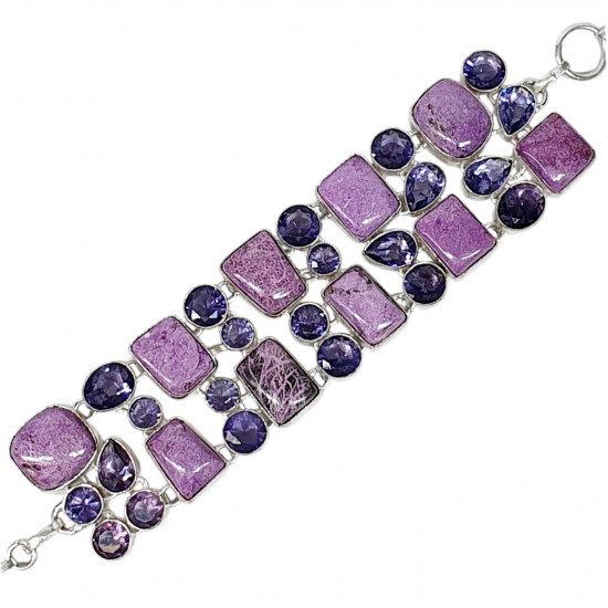 silver purpurite and amethyst bracelet