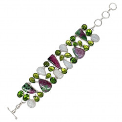 silver zoisite-ruby, moonstone and peridot bracelet