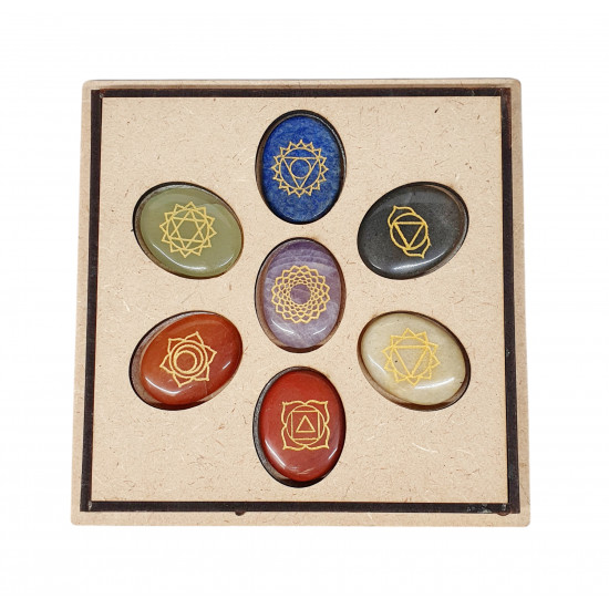 7 Chakras Engraved Stone with Wooden Box