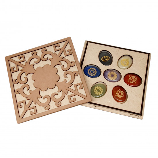7 Chakras Engraved Stone with Wooden Box