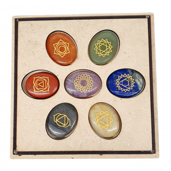 7 Chakras Engraved Stone with Wooden Box