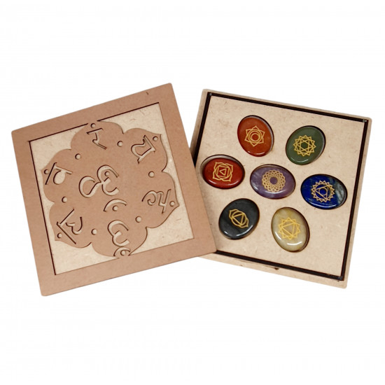 7 Chakras Engraved Stone with Wooden Box