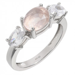 Bague 38-25 quartz rose argent
