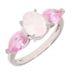 Bague 38-26 quartz rose argent