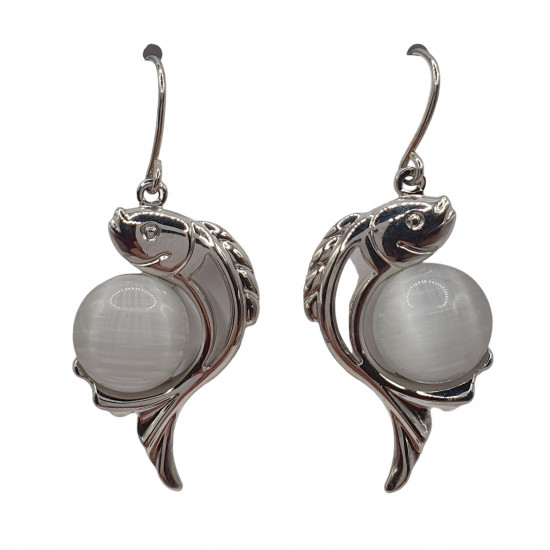 boucles d'oreilles oeil de chat blanc