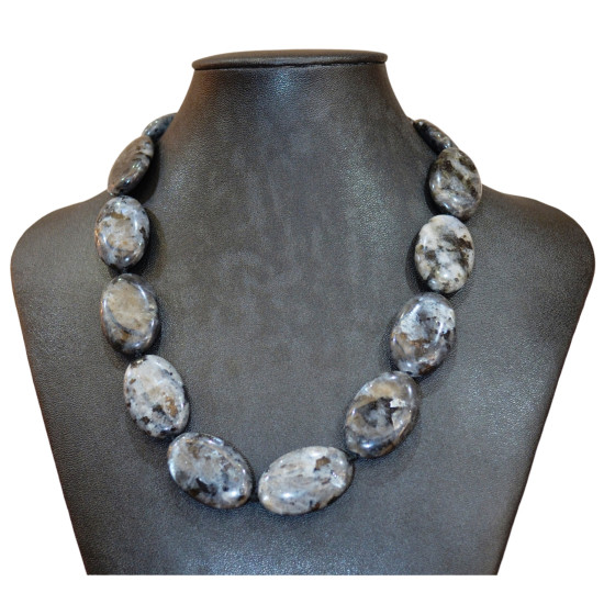oval larvikite necklace 30mm