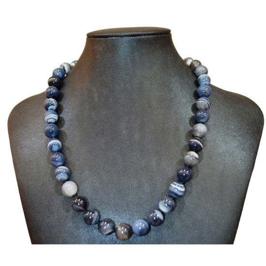 collier agate 10mm grise