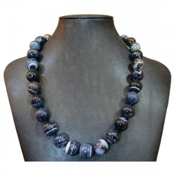 collier agate 14mm gris