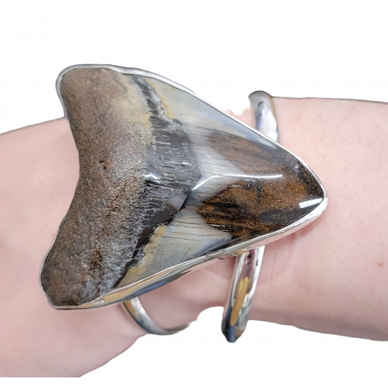 Sterling Silver real megalodon fossil tooth Bracelet