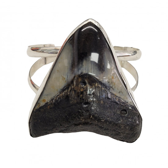 Sterling Silver real megalodon fossil tooth Bracelet