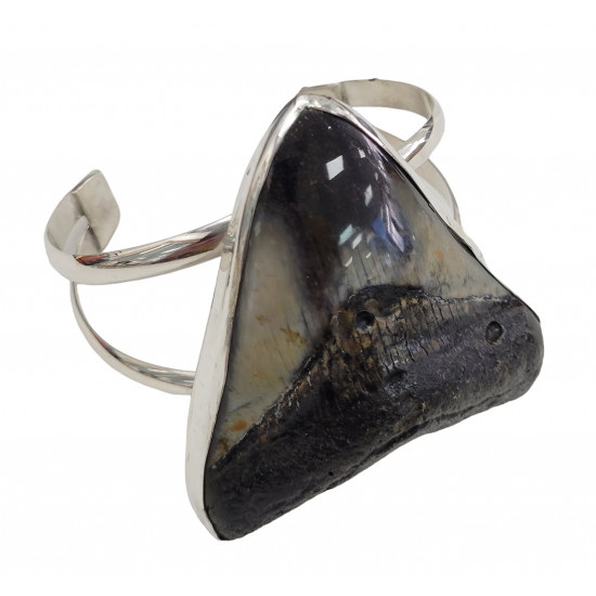 Sterling Silver real megalodon fossil tooth Bracelet