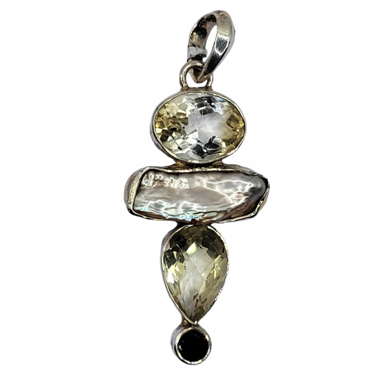 pendant citrine, garnet and pearl silver