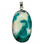 pendant green and white agate silver