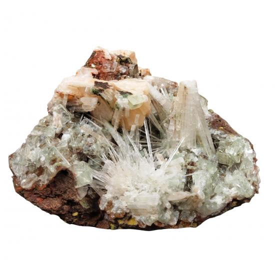 green apophyllite on stilbite and scolecite
