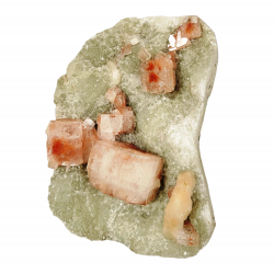 red apophyllite and stilbite on quartz