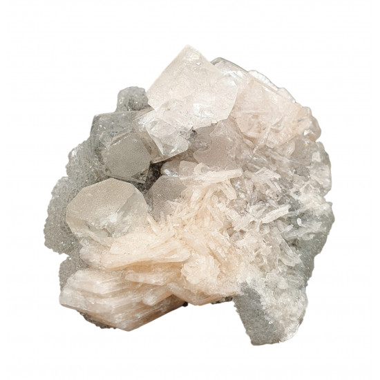 apophyllite , stilbite on chalcedony