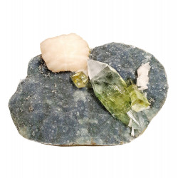 yellow apophyllite with stilbite and chalcedony