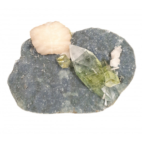 yellow apophyllite with stilbite and chalcedony