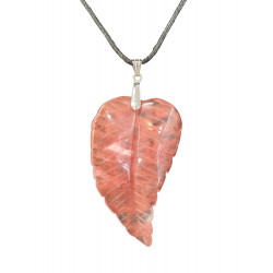 pendentif feuille quartz rose