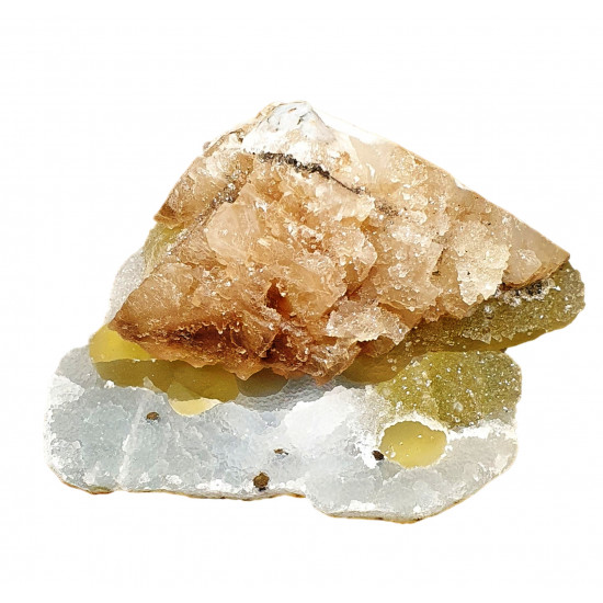 fluorite ball and calcite on quartz
