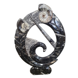 orthoceras et goniatite sculpture ronde
