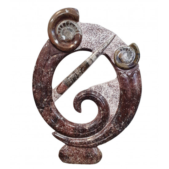 orthoceras and goniatite round sculptur