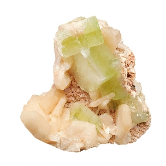 green apophyllite on stilbite and heulandite